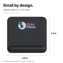 Compact PinkyPillow phone cushion with dimensions shown in inches