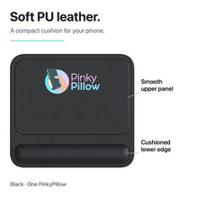 Close view of the soft PU leather exterior of a black PinkyPillow