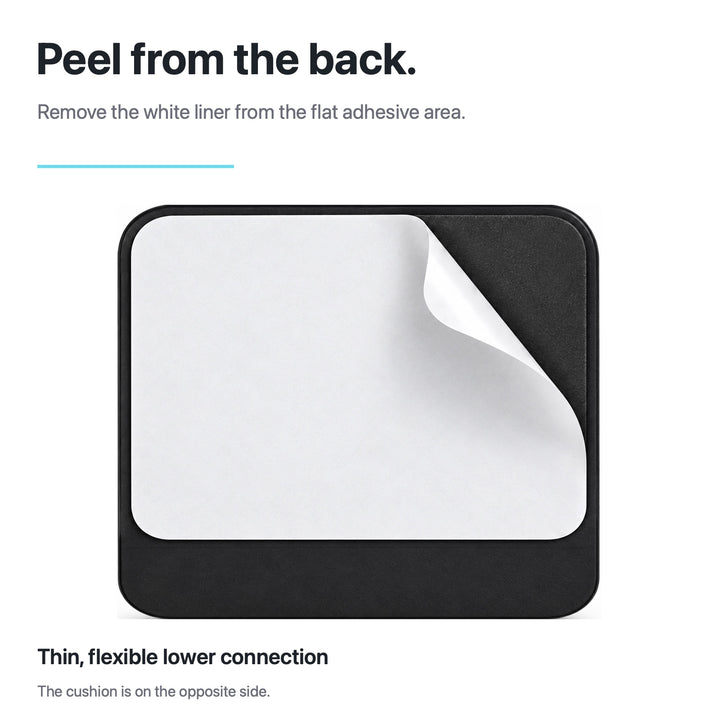 Rear view of PinkyPillow showing its flat adhesive backing and peel-away liner